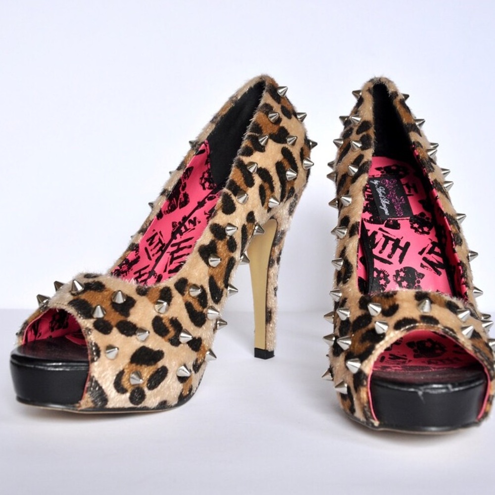 Abbey Dawn Fur Cheetah Print Studded High Heels
